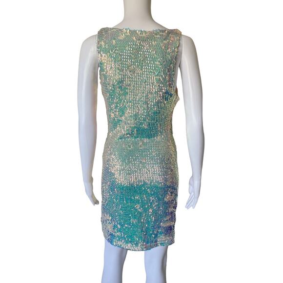 H&M Womens Size XS Sleeveless Clear Iridescent Sequined Cowl Neck Sheath Dress - Picture 6 of 8